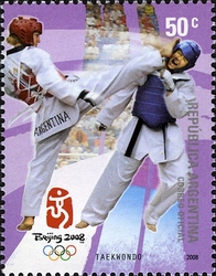 Stamp, Games of the XXIX Olympiad Beijing 2008 - Taekwondo, Argentina,  