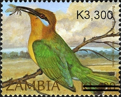 Stamp, Sunbirds of Zambia overprint, Zambia,  