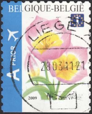 Stamp, Tulip Bakeri. Bottom imperforate, Belgium,  , Flowers, Aviation, Plants (Flora), Aircrafts