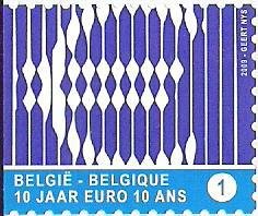 Stamp, 10 Year Euro Selfadh. Left imperforate, Belgium,  , Economy