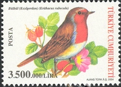 Stamp, Birds - Erithacus rubecula, Turkey,  