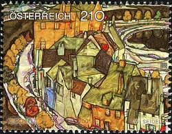 Stamp, Egon Schiele - Row of Houses, Austria,  