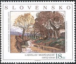 Stamp, Art - Ladislav Mednanský - 'Stream behing the Barn. On the Stream Bank', Slovakia,  