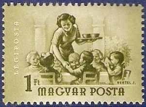 Stamp, Lunchtime at the nursery, Hungary,  , Women, Infants