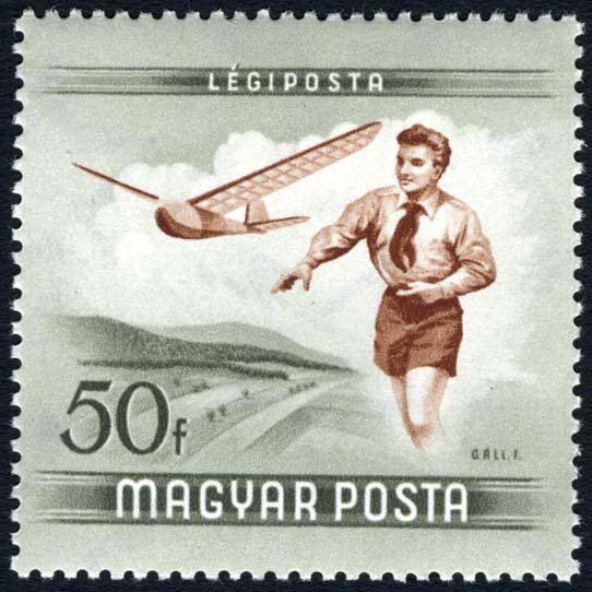 Boy flying model glider