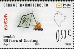 Stamp, 100 Years of Scouting, Montenegro,  