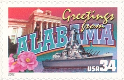Stamp, Greetings from America - Alabama, United States of America,  