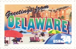 Stamp, Greetings from America - Delaware, United States of America,  