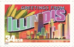 Stamp, Greetings from America - Illinois, United States of America,  