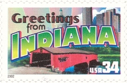 Stamp, Greetings from America - Indiana, United States of America,  