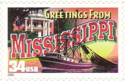 Stamp, Greetings from America - Mississippi, United States of America,  