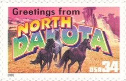 Stamp, Greetings from America - North Dakota, United States of America,  