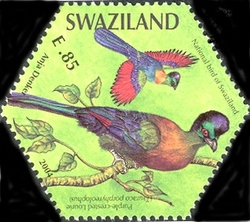 Stamp, SAPOA Joint stamp issue - Purple-crested Lourie (Swaziland bird), Swaziland,  