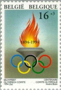 Stamp, 1894-1994 - Eeuwfeest Olympisch Comité - Centenaire Comité O, Belgium,  , Sport, Olympic Games, Art, Torchs