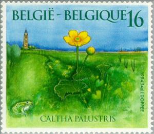 Stamp, Fauna : Caltha Palustris, Belgium,  , Flowers, Animals (Fauna), Plants (Flora), Churches - Cathedrals - Basilicas - Chapels