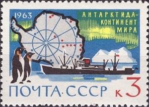 Stamp, Research Vessel "Ob", Map of Antarctica with Bases, Penguins, Soviet Union, USSR,  , Ships, Maps, Penguins, Ice