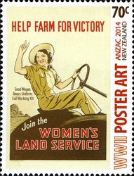 Stamp, Anzac 2014 - WWII Poster Art - Help Farm for Victory, New Zealand,  
