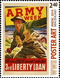 Stamp, Anzac 2014 - WWII Poster Art - Army Week, New Zealand,  