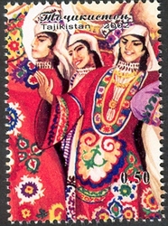 Stamp, Tajik National Holidays 'Navruz' -  Dancing girls with doiras in their hands, Tajikistan,  