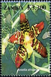 Stamp, Orchids of Zambia  - Ansellia africana, Zambia,  
