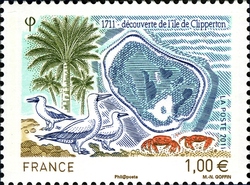 Stamp, 300th Anniversary of Discovery of Clipperton Island, France,  