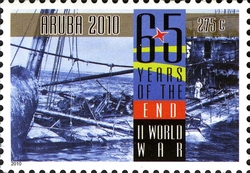Stamp, 65 Years since the end of World War II, Aruba,  