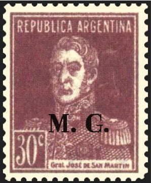 Stamp, José Francisco de San Martín (1778-1850), ovpt. “M.G.”, Argentina,  , Famous People, Generals