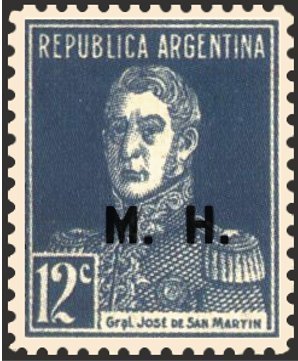 Stamp, José Francisco de San Martín (1778-1850), ovpt. “M.H.”, Argentina,  , Famous People, Generals