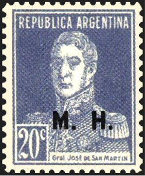 Stamp, José Francisco de San Martín (1778-1850), ovpt. “M.H.”, Argentina,  , Famous People, Generals