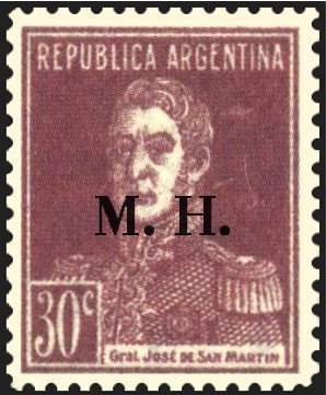 Stamp, José Francisco de San Martín (1778-1850), ovpt. “M.H.”, Argentina,  , Famous People, Generals