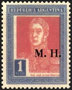 Stamp, José Francisco de San Martín (1778-1850), ovpt. “M.H.”, Argentina,  , Famous People, Generals