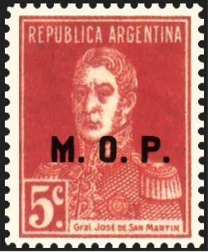 Stamp, San Martin, ovpt. “M.O.P.”, Argentina,  , Famous People, Generals