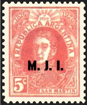Stamp, José Francisco de San Martín (1778-1850), ovpt. “M.J.I.”, Argentina,  , Famous People, Generals