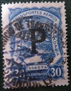 Stamp, Seaplane over Magdalena River "P", Colombia,  