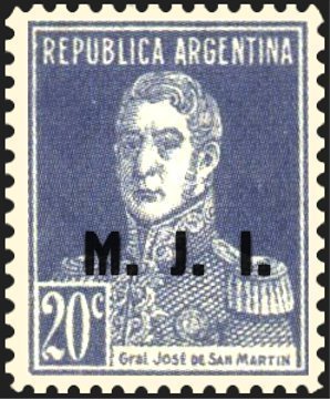 Stamp, José Francisco de San Martín (1778-1850), ovpt. “M.J.I.”, Argentina,  , Famous People, Generals