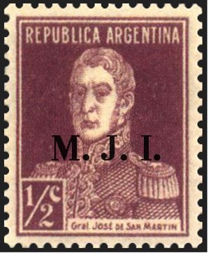 Stamp, José Francisco de San Martín (1778-1850), ovpt. “M.J.I.”, Argentina,  , Famous People, Generals