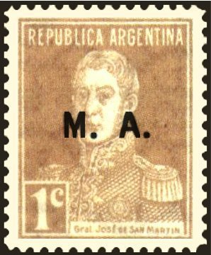 Stamp, José Francisco de San Martín (1778-1850), ovpt. “M.A.”, Argentina,  , Famous People, Generals
