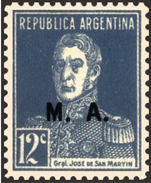 Stamp, José Francisco de San Martín (1778-1850), ovpt. “M.A.”, Argentina,  , Famous People, Generals