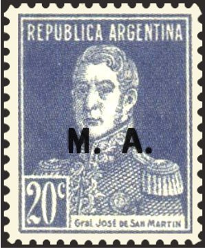 Stamp, José Francisco de San Martín (1778-1850), ovpt. “M.A.”, Argentina,  , Famous People, Generals