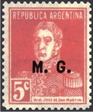 Stamp, José Francisco de San Martín (1778-1850), ovpt. “M.G.”, Argentina,  , Famous People, Generals