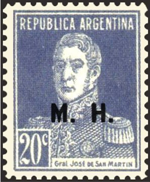 Stamp, José Francisco de San Martín (1778-1850), ovpt. “M.H.”, Argentina,  , Famous People, Generals