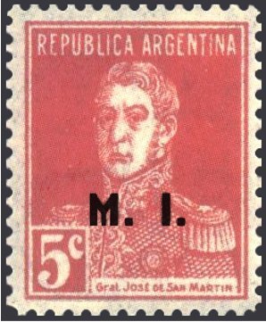 Stamp, José Francisco de San Martín (1778-1850), ovpt. “M.I.”, Argentina,  , Famous People, Generals