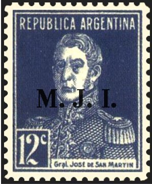 Stamp, José Francisco de San Martín (1778-1850), ovpt. “M.J.I.”, Argentina,  , Famous People, Generals