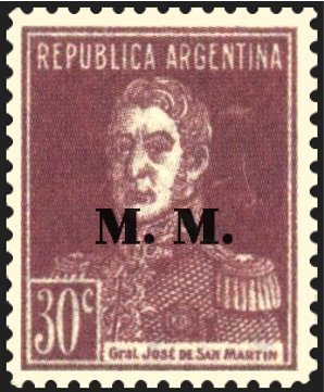 Stamp, José Francisco de San Martín (1778-1850), ovpt. “M.M.”, Argentina,  , Famous People, Generals