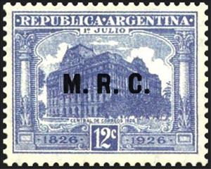 Stamp, Central Post Office in 1926, ovpt. “M.R.C.”, Argentina,  , Buildings, Post Offices
