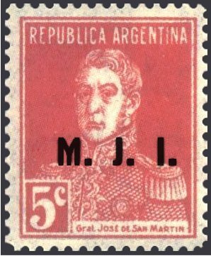 Stamp, José Francisco de San Martín (1778-1850), ovpt. “M.J.I.”, Argentina,  , Famous People, Generals