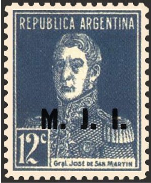 Stamp, José Francisco de San Martín (1778-1850), ovpt. “M.J.I.”, Argentina,  , Famous People, Generals