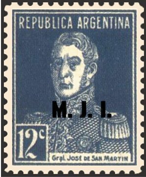 Stamp, José Francisco de San Martín (1778-1850), ovpt. “M.J.I.”, Argentina,  , Famous People, Generals