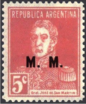 Stamp, José Francisco de San Martín (1778-1850), ovpt. “M.M.”, Argentina,  , Famous People, Generals