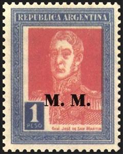 Stamp, José Francisco de San Martín (1778-1850), ovpt. “M.M.”, Argentina,  , Famous People, Generals